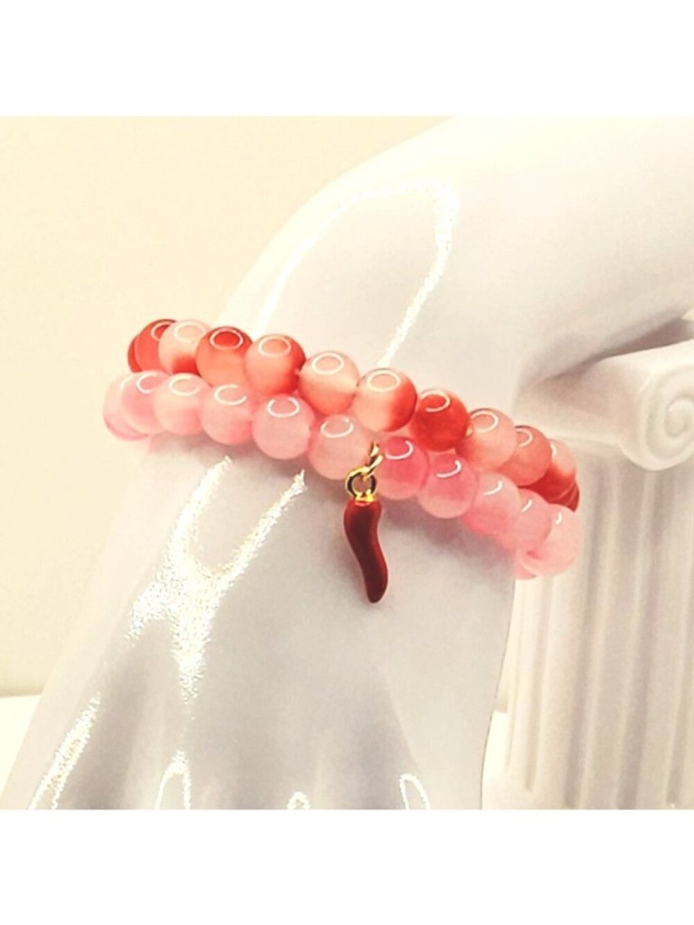Pink Chili Pepper Bracelet Stack, Coquette Beaded Bracelets, Spicy Feminine